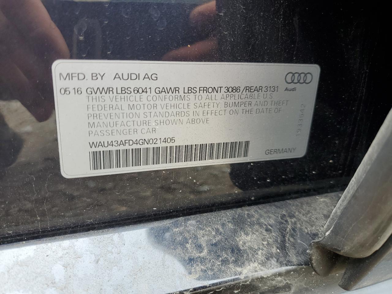 2016 Audi A8 L Quattro VIN: WAU43AFD4GN021405 Lot: 63458465