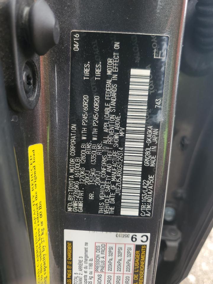 2016 Toyota 4Runner Sr5 VIN: JTEZU5JRXG5129314 Lot: 63674615