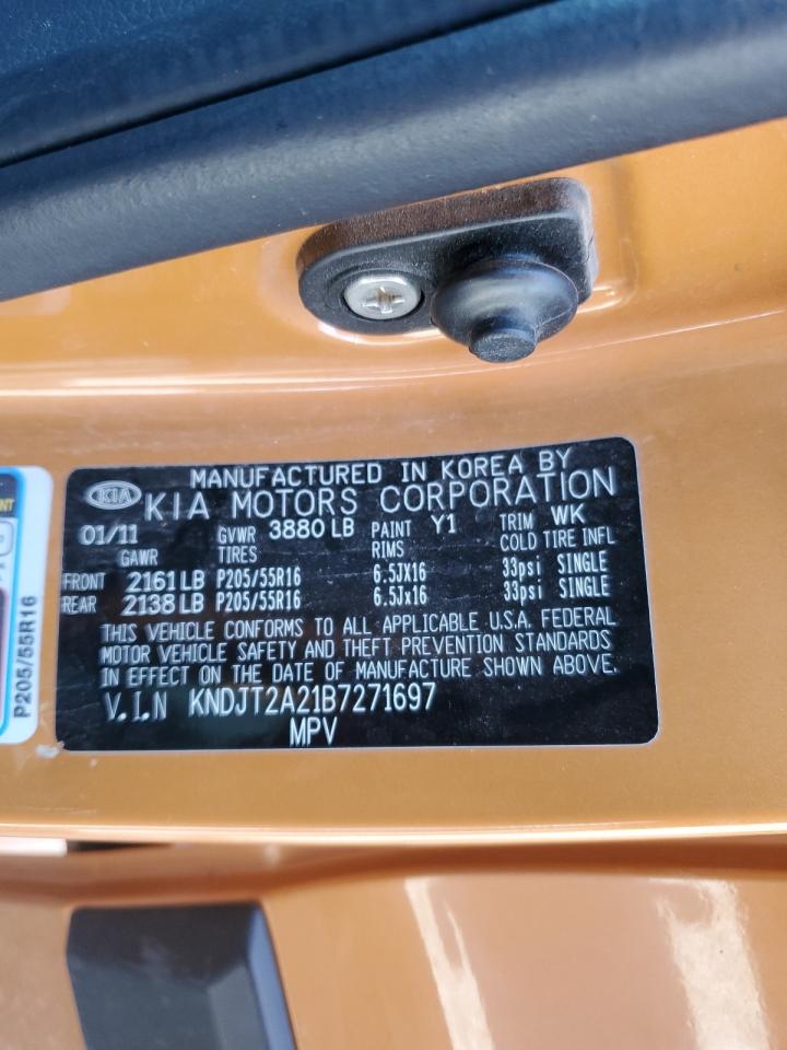 2011 Kia Soul + VIN: KNDJT2A21B7271697 Lot: 64107915