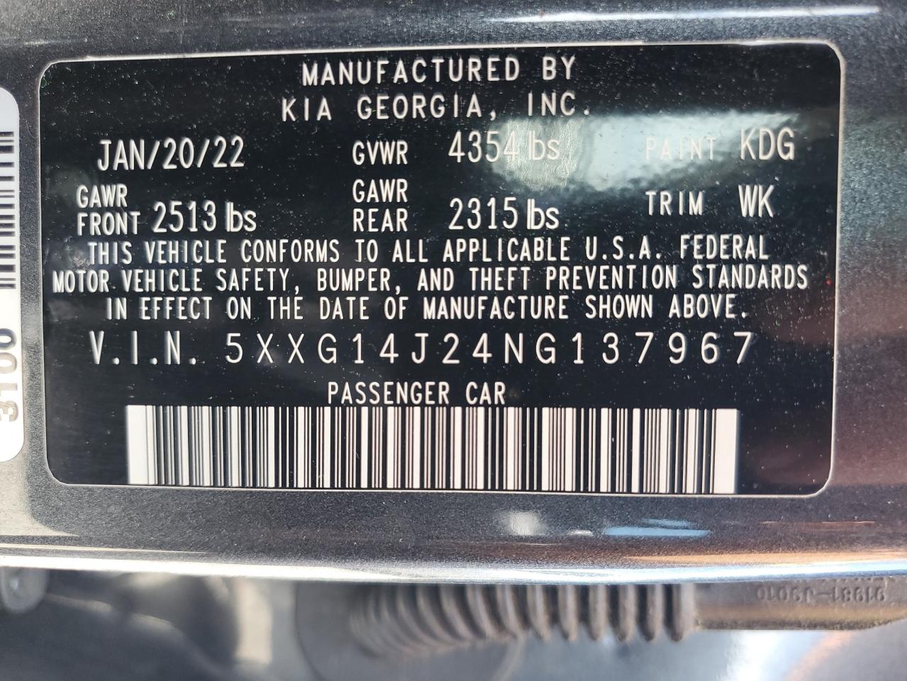 2022 Kia K5 Lxs VIN: 5XXG14J24NG137967 Lot: 63067035