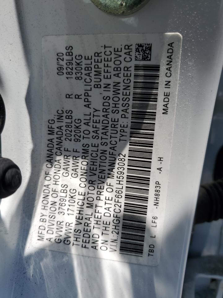 2020 Honda Civic Lx VIN: 2HGFC2F66LH593082 Lot: 65243145
