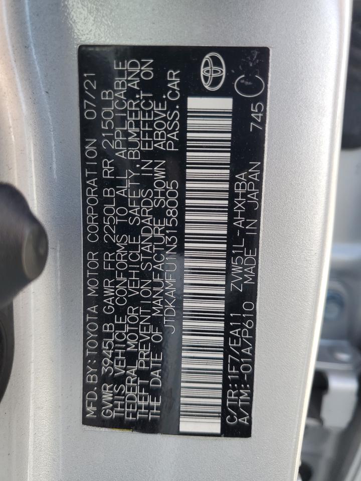 2022 Toyota Prius Night Shade VIN: JTDKAMFU1N3158005 Lot: 64817665