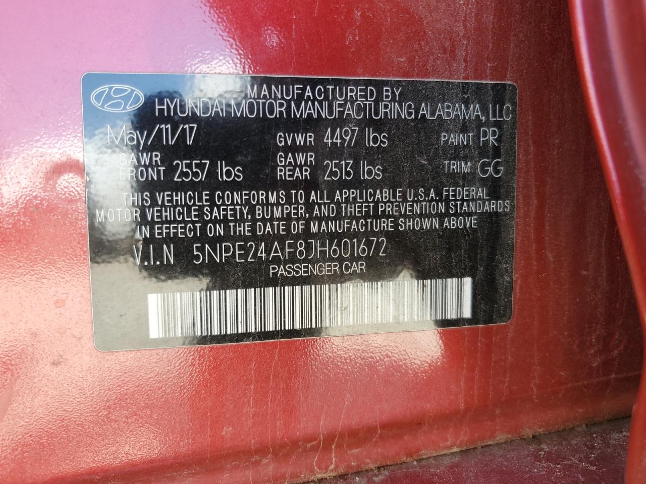 2018 Hyundai Sonata Se VIN: 5NPE24AF8JH601672 Lot: 65040905