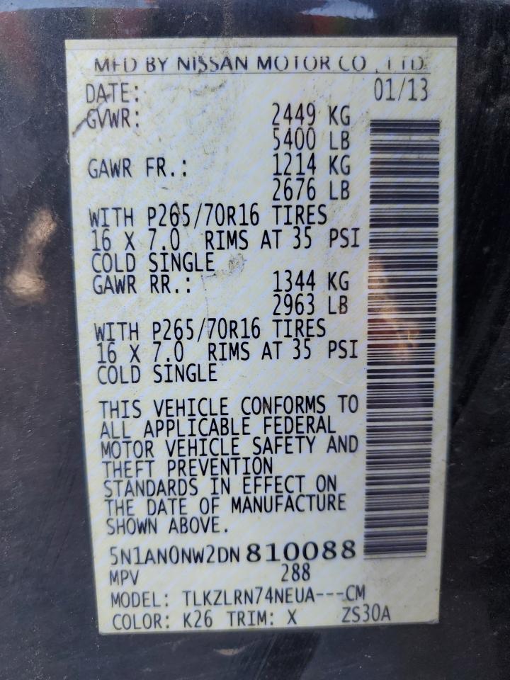2013 Nissan Xterra X VIN: 5N1AN0NW2DN810088 Lot: 63249185