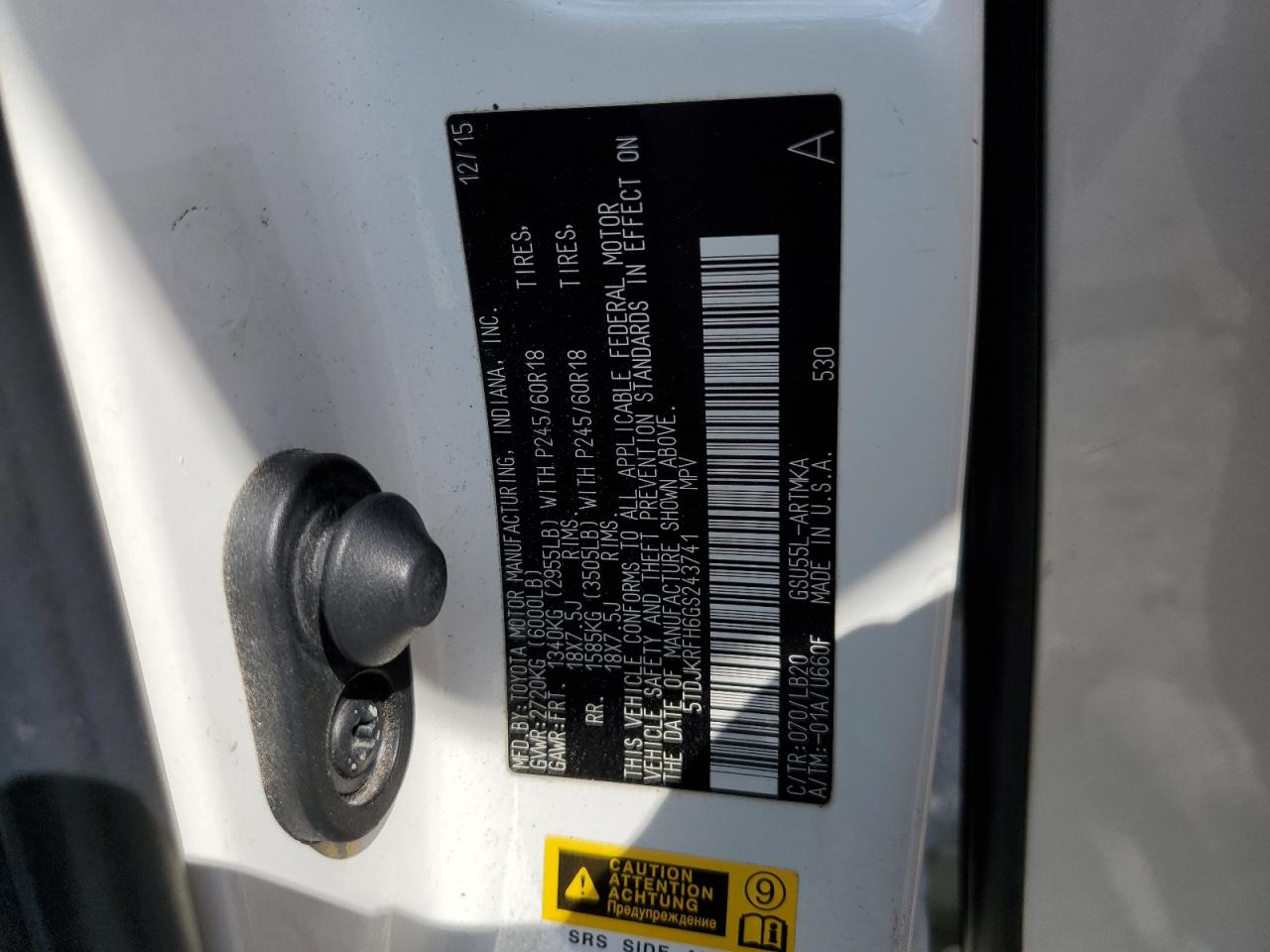 2016 Toyota Highlander Xle VIN: 5TDJKRFH6GS243741 Lot: 65926625