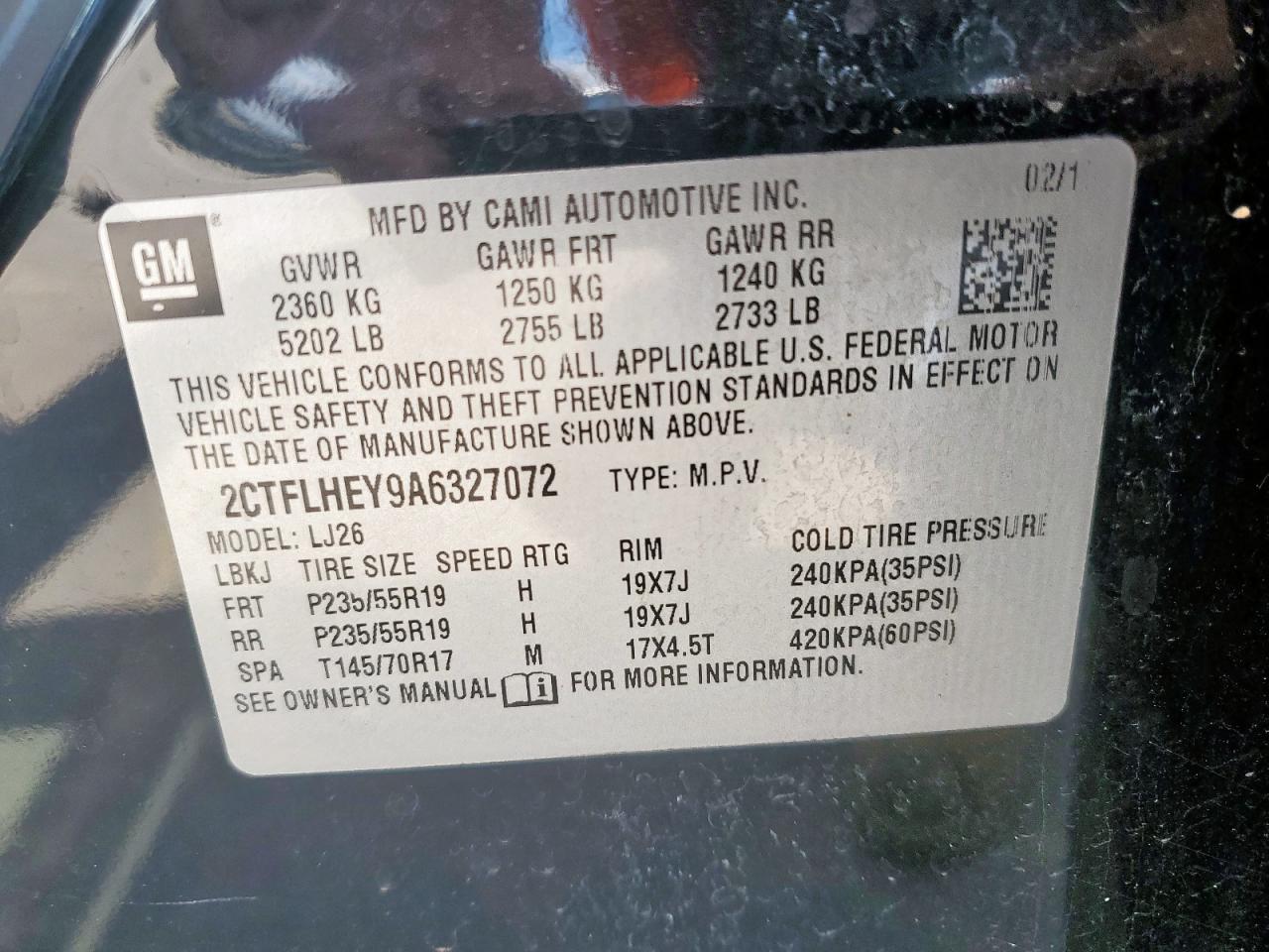 2010 GMC Terrain Slt VIN: 2CTFLHEY9A6327072 Lot: 63665545