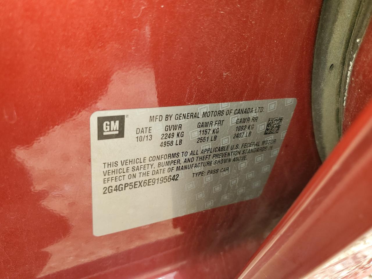 2014 Buick Regal Premium VIN: 2G4GP5EX6E9195642 Lot: 62929425