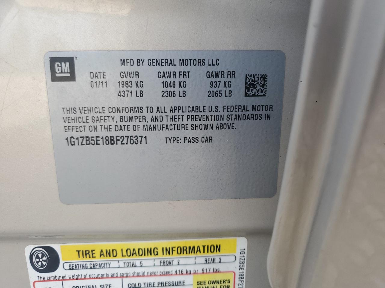 2011 Chevrolet Malibu Ls VIN: 1G1ZB5E18BF276371 Lot: 66196985