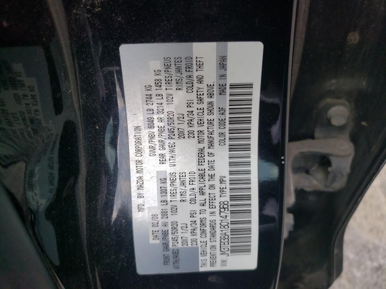 2008 Mazda Cx-9 VIN: JM3TB38A180147968 Lot: 64966865