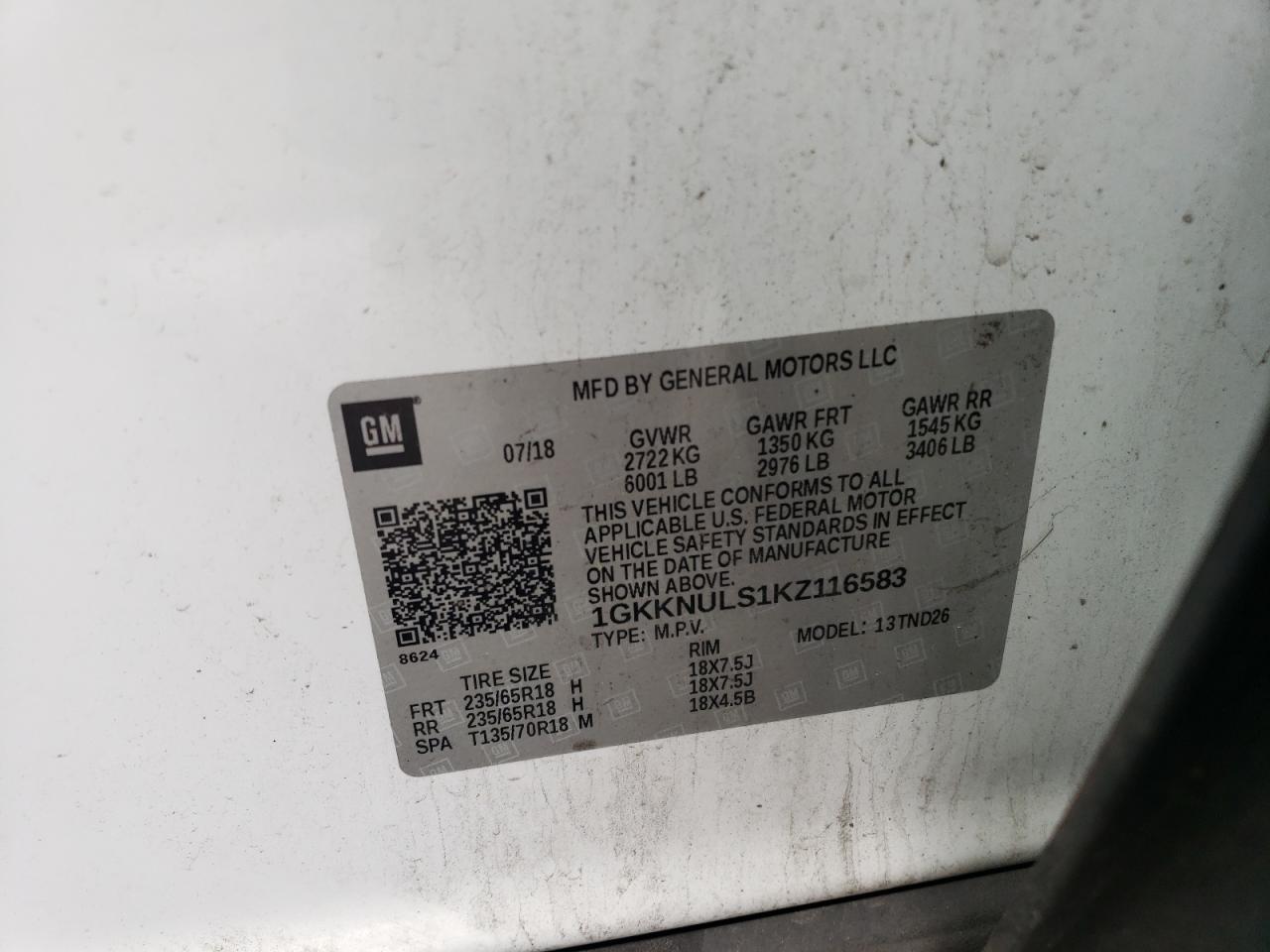 2019 GMC Acadia Slt-1 VIN: 1GKKNULS1KZ116583 Lot: 63795115