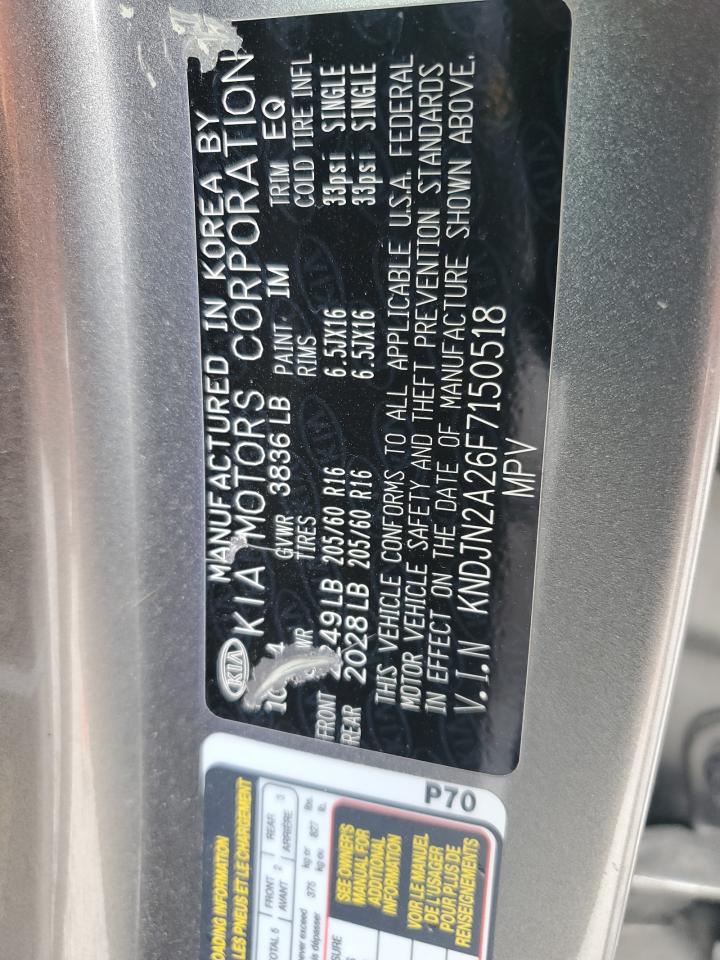 2015 Kia Soul VIN: KNDJN2A26F7150518 Lot: 64138565