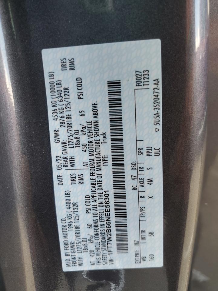 2022 Ford F250 Super Duty VIN: 1FT7W2B66NEE56301 Lot: 64760805
