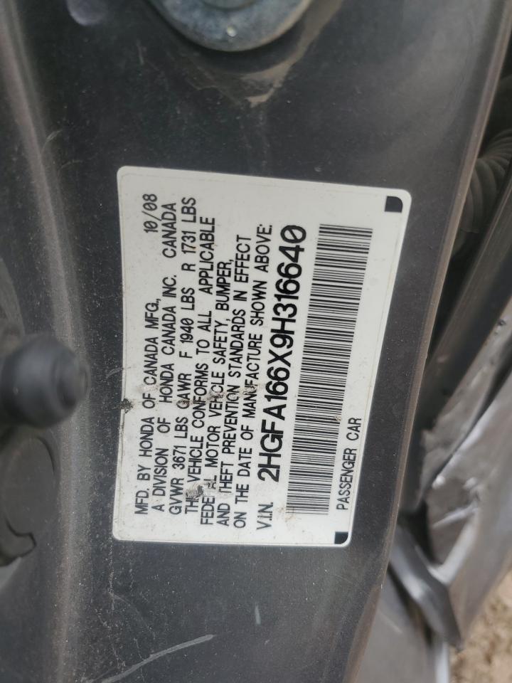 2009 Honda Civic Lx-S VIN: 2HGFA166X9H316640 Lot: 66340825