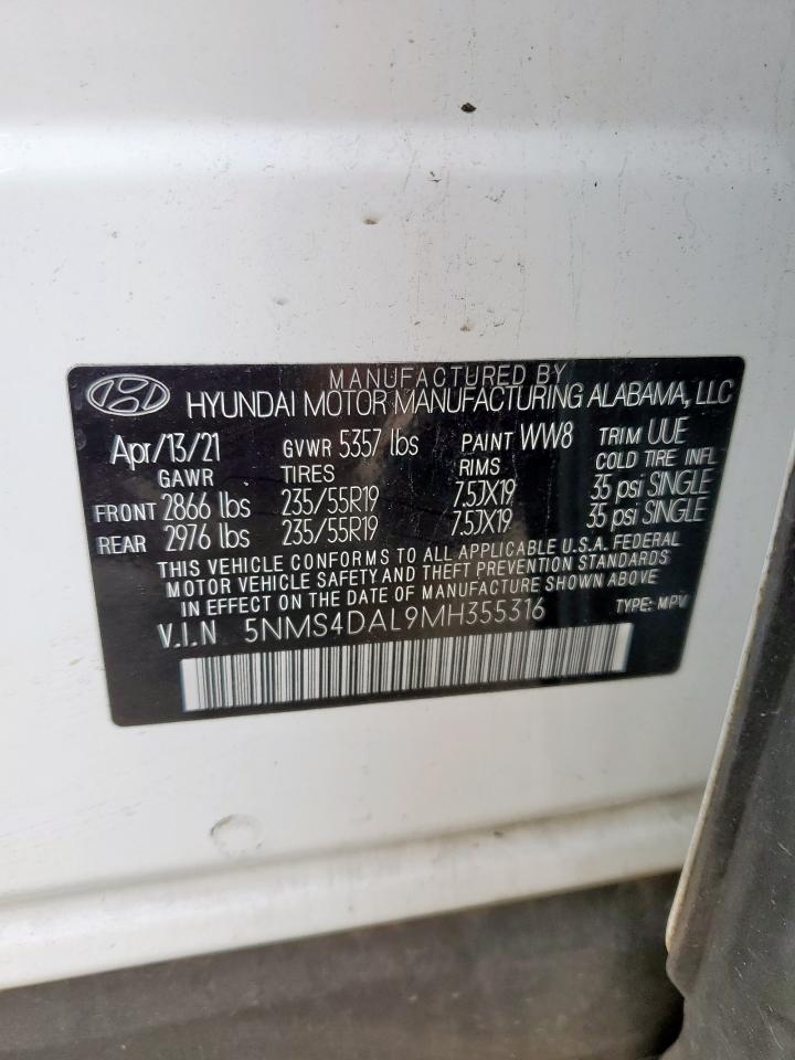 2021 Hyundai Santa Fe Limited VIN: 5NMS4DAL9MH355316 Lot: 63329495