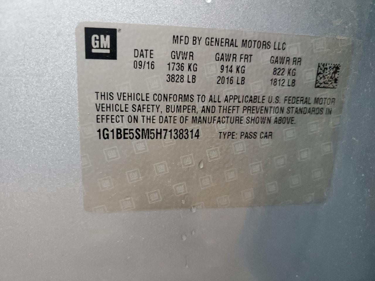 2017 Chevrolet Cruze Lt VIN: 1G1BE5SM5H7138314 Lot: 65111875
