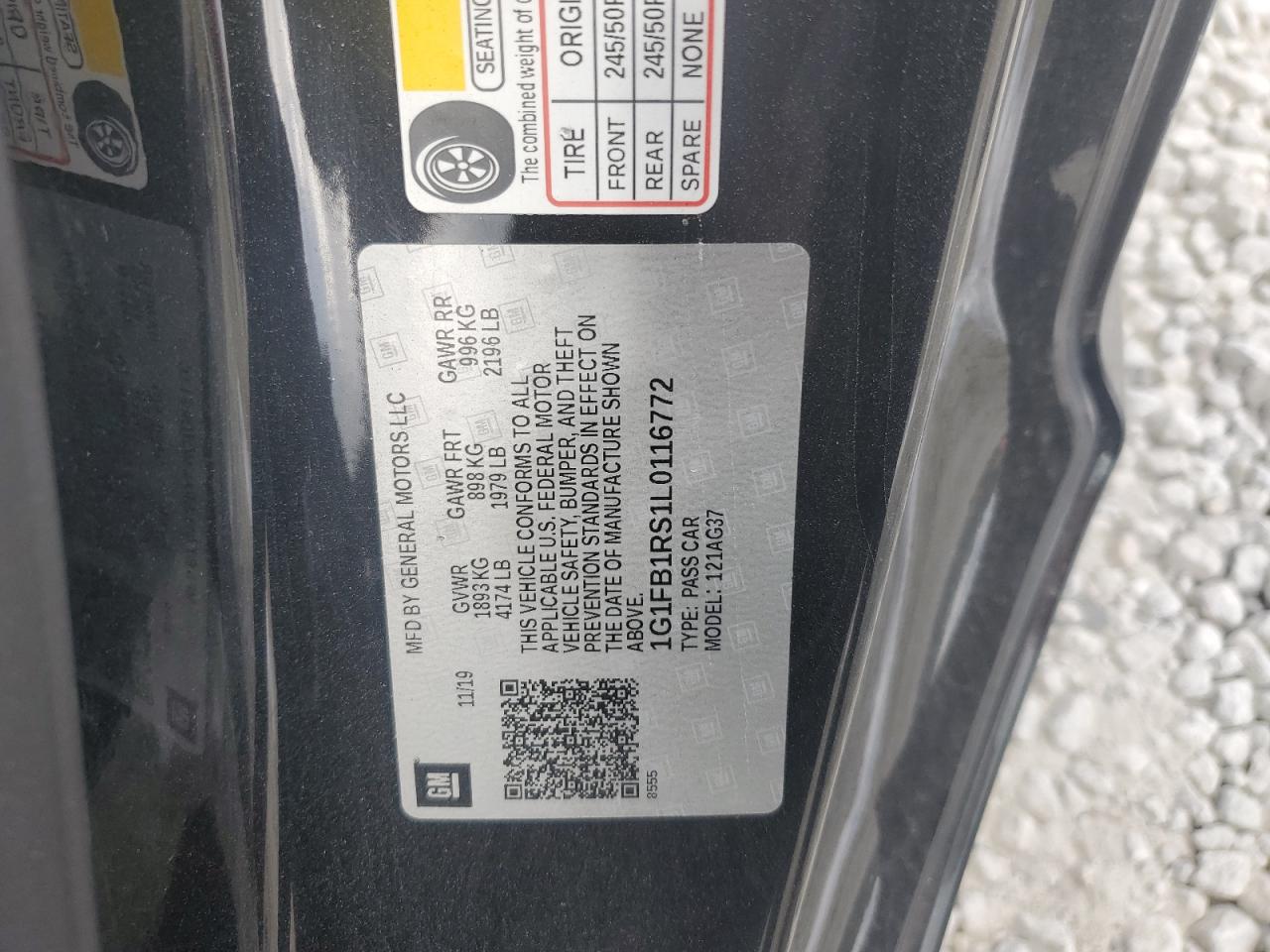 2020 Chevrolet Camaro Ls VIN: 1G1FB1RS1L0116772 Lot: 65509835