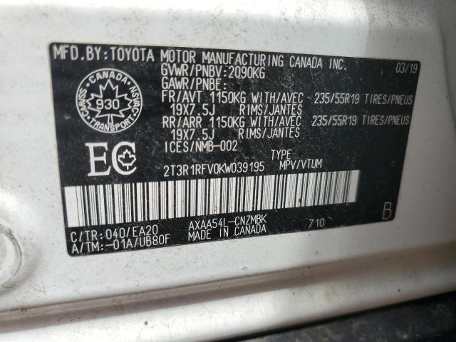 2019 TOYOTA RAV4 XLE  