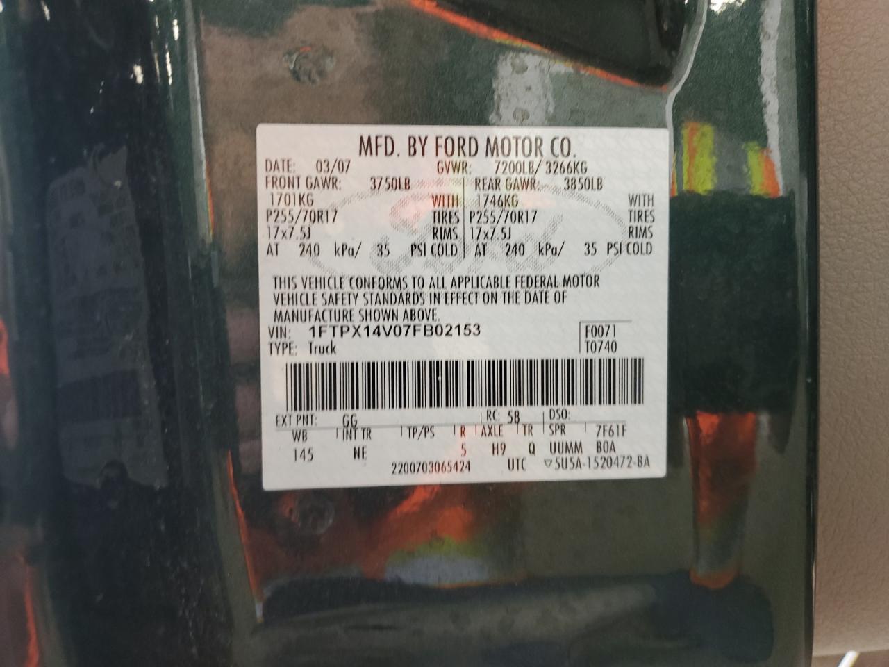 1FTPX14V07FB02153 2007 Ford F150