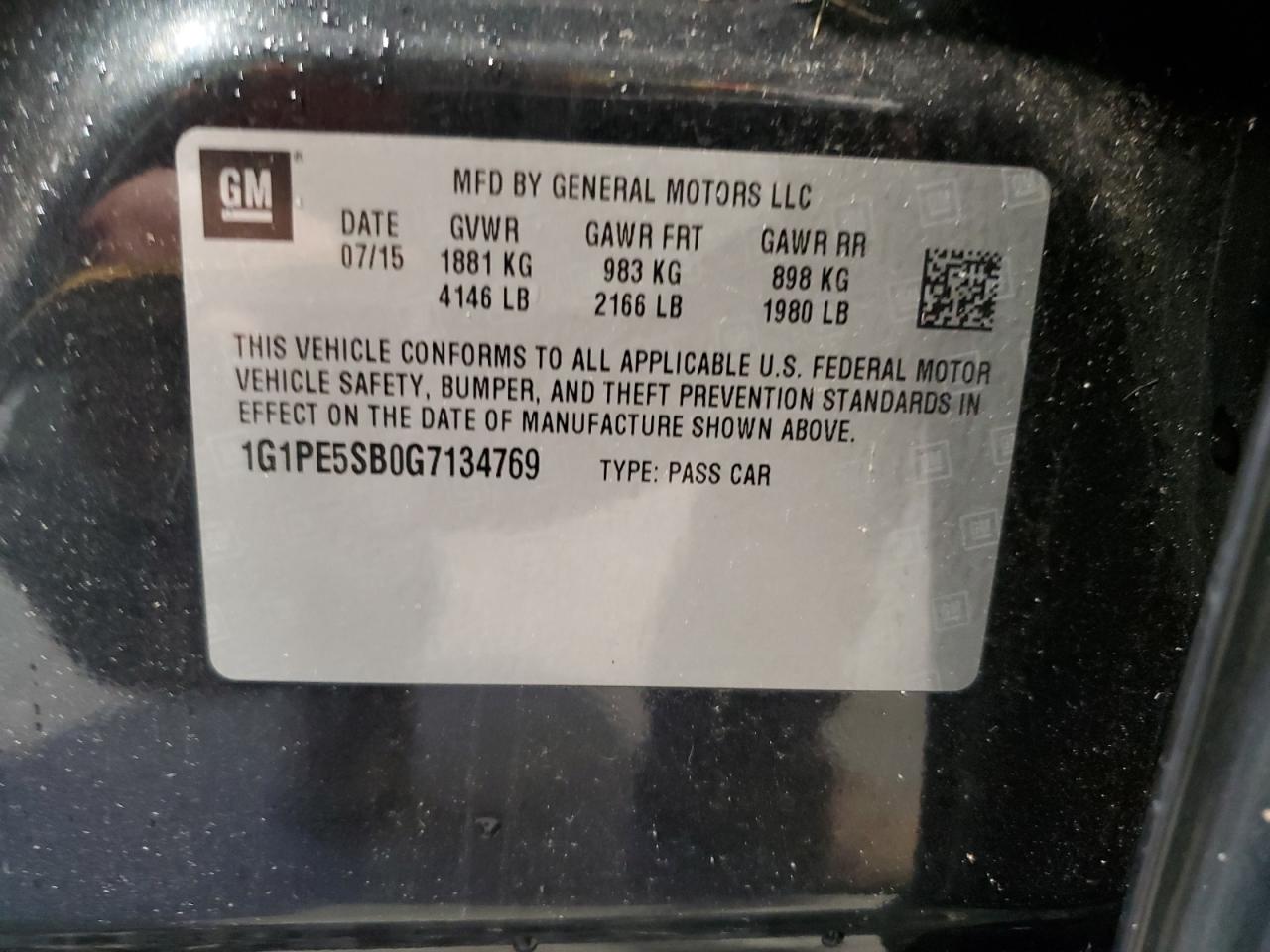 2016 Chevrolet Cruze Limited Lt VIN: 1G1PE5SB0G7134769 Lot: 64885225