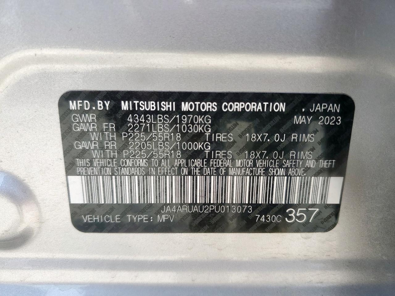 2023 Mitsubishi Outlander Sport S/Se VIN: JA4ARUAU2PU013073 Lot: 62151945