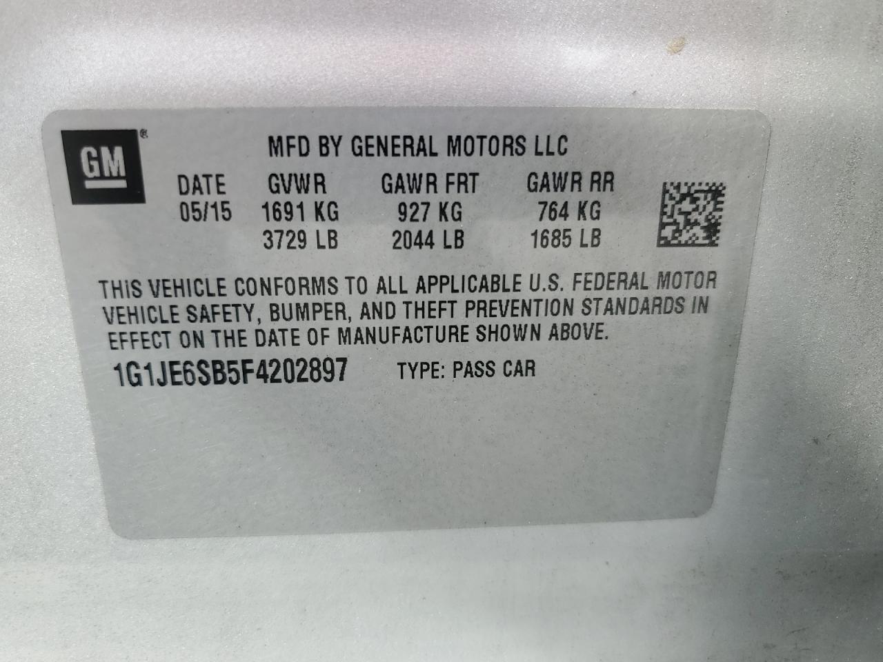 2015 Chevrolet Sonic Ltz VIN: 1G1JE6SB5F4202897 Lot: 64390985