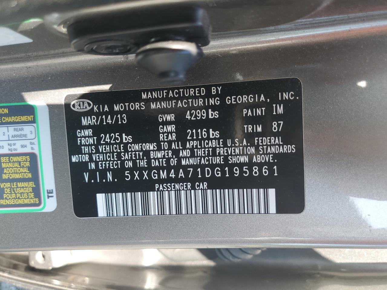 2013 Kia Optima Lx VIN: 5XXGM4A71DG195861 Lot: 66269175