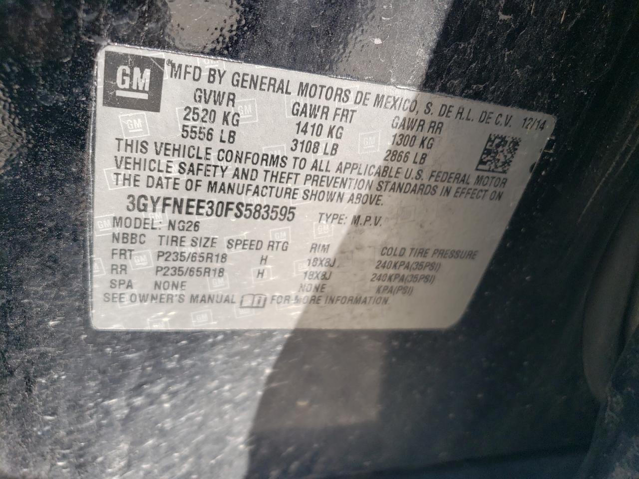 2015 Cadillac Srx Luxury Collection VIN: 3GYFNEE30FS583595 Lot: 66011955