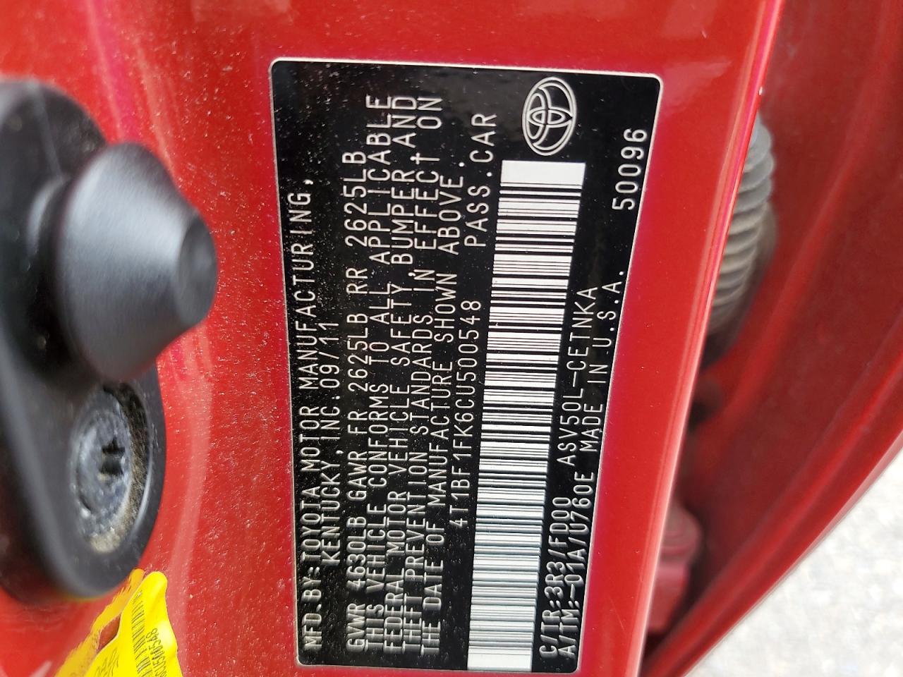 2012 Toyota Camry Base VIN: 4T1BF1FK6CU500548 Lot: 65031395