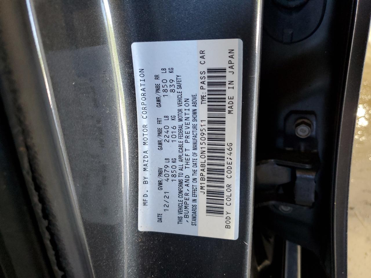 2022 Mazda 3 Select VIN: JM1BPABL0N1509511 Lot: 65197835