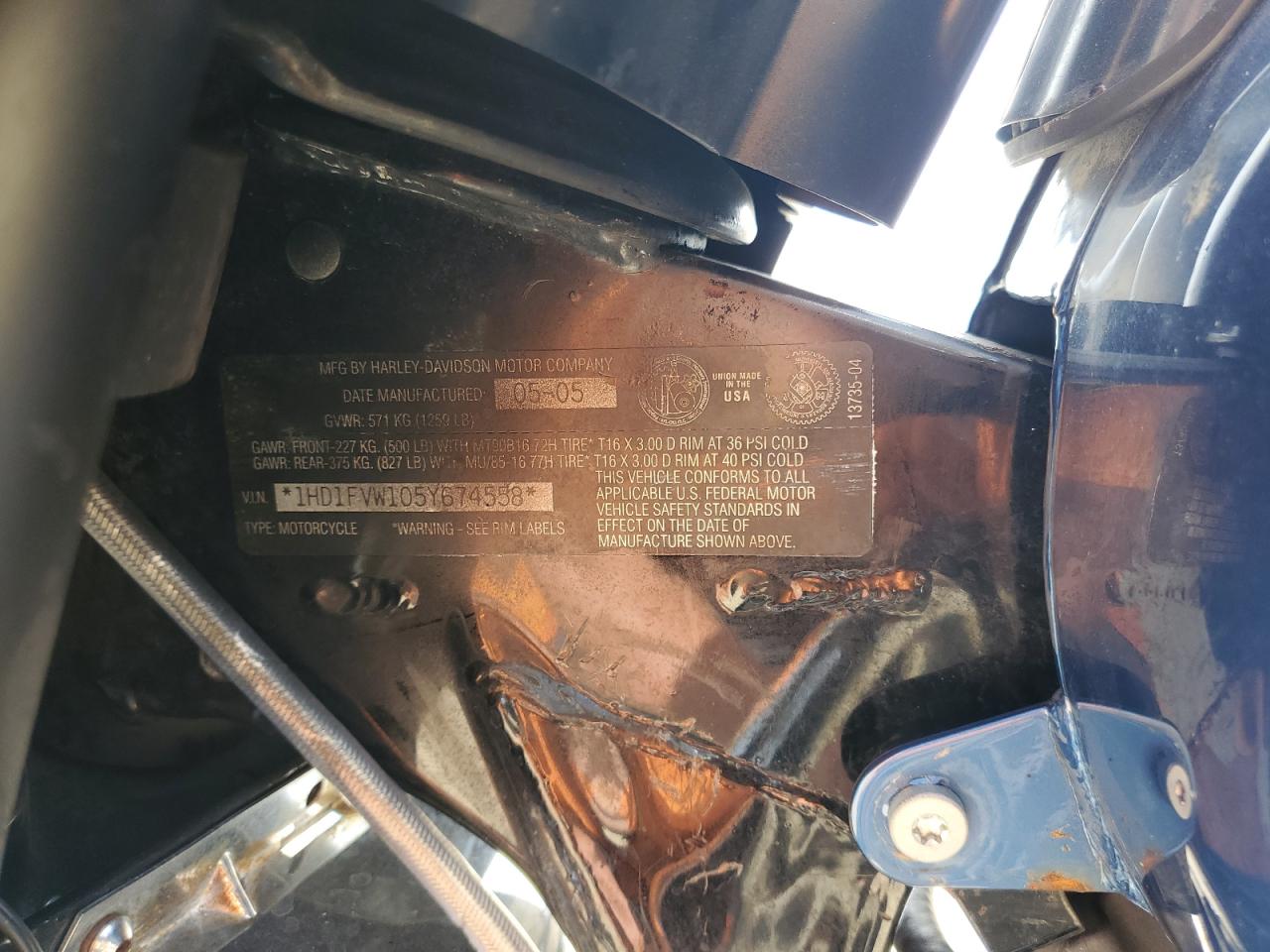 2005 Harley-Davidson Flhti VIN: 1HD1FVW105Y674558 Lot: 65428735