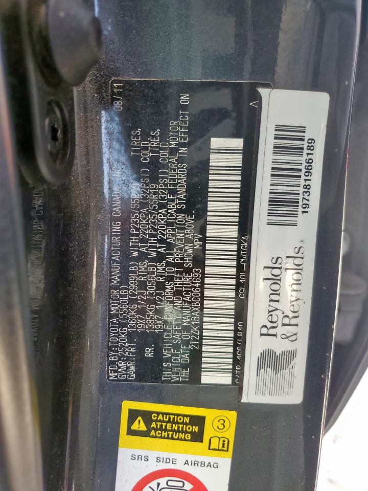 2011 Lexus Rx 350 VIN: 2T2ZK1BAXBC064693 Lot: 65442275