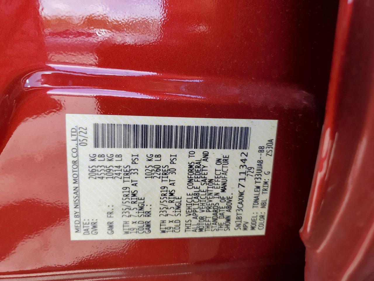 2022 Nissan Rogue Sl VIN: 5N1BT3CAXNC711342 Lot: 64439855