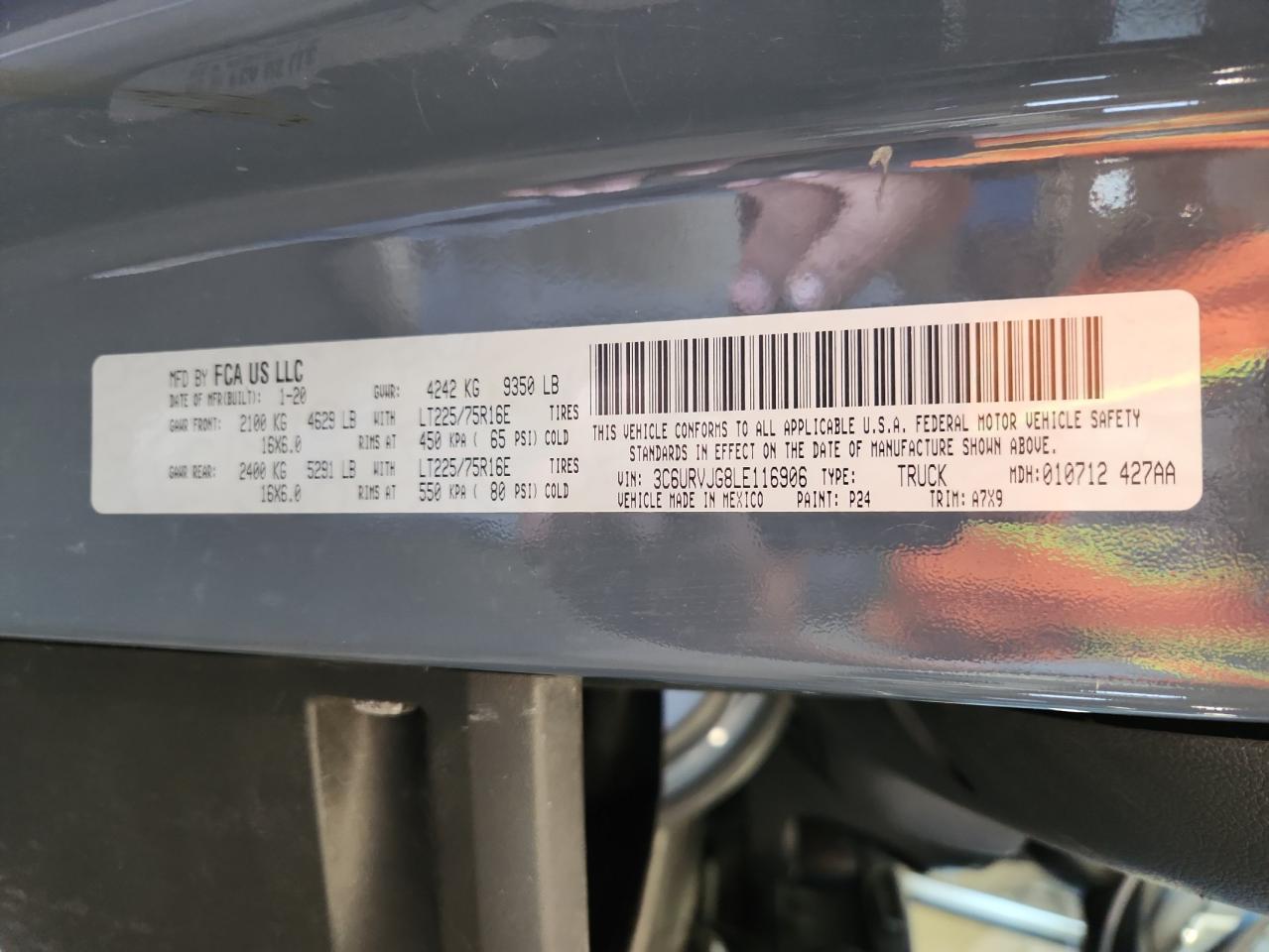 2020 Ram Promaster 3500 3500 High VIN: 3C6URVJG8LE116906 Lot: 64295075