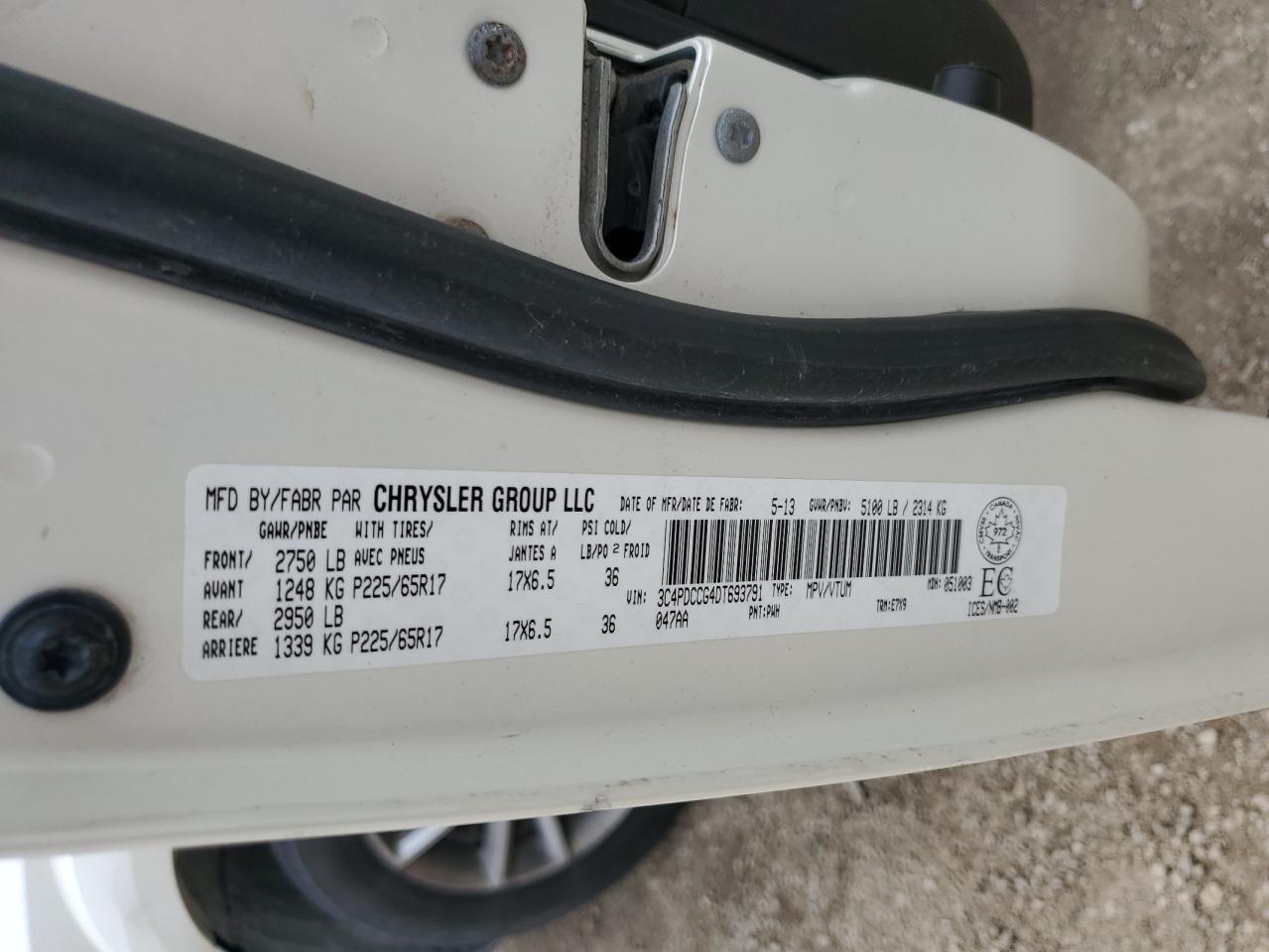 2013 Dodge Journey Sxt VIN: 3C4PDCCG4DT693791 Lot: 62497475