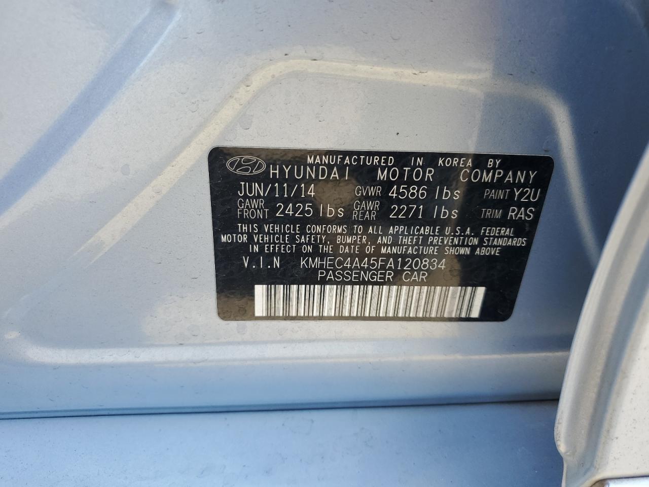 2015 Hyundai Sonata Hybrid VIN: KMHEC4A45FA120834 Lot: 64982195