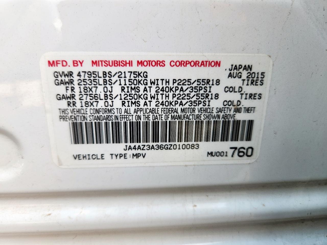 2016 Mitsubishi Outlander Se VIN: JA4AZ3A36GZ010083 Lot: 64254085