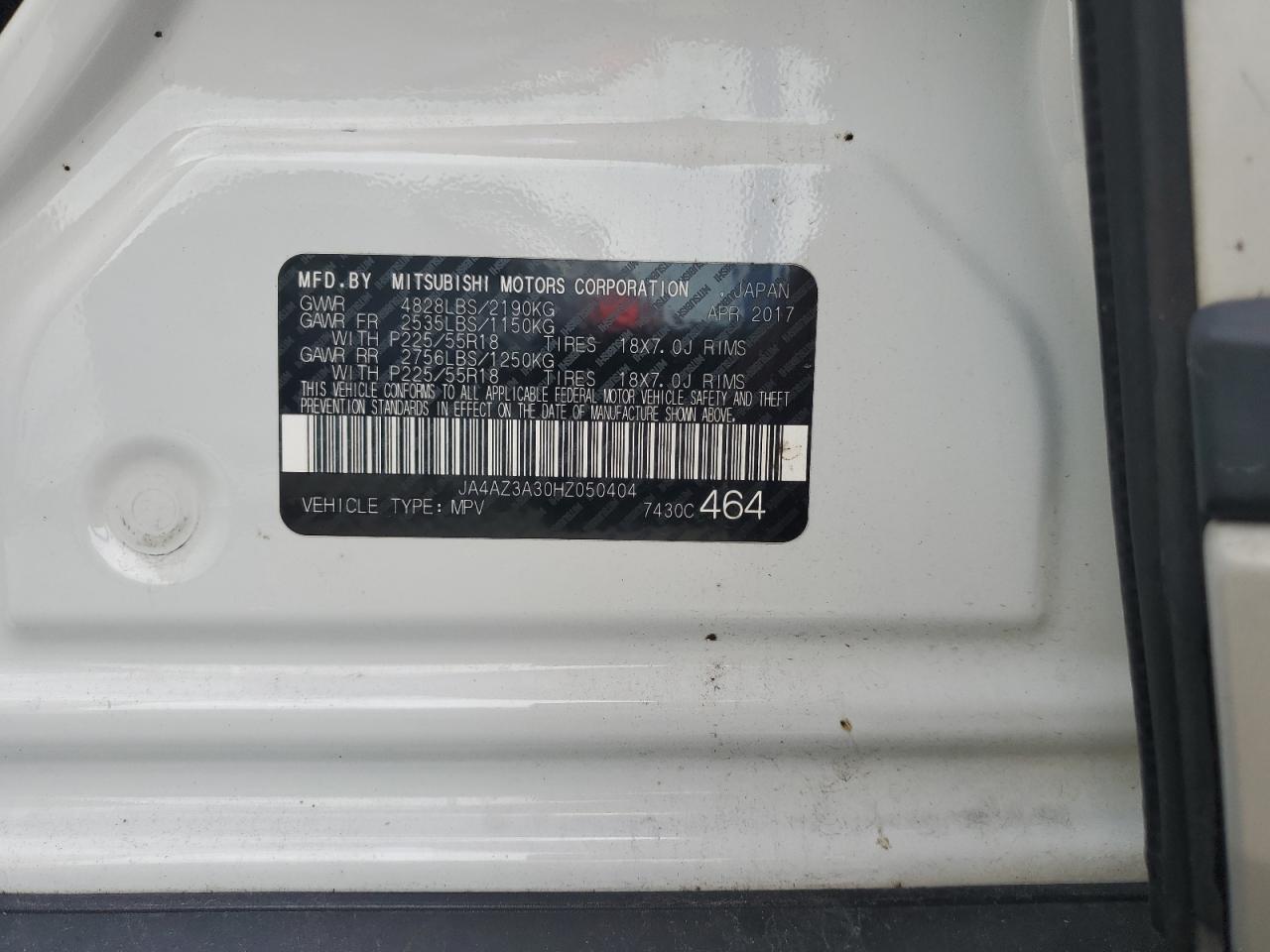 2017 Mitsubishi Outlander Se VIN: JA4AZ3A30HZ050404 Lot: 63756825
