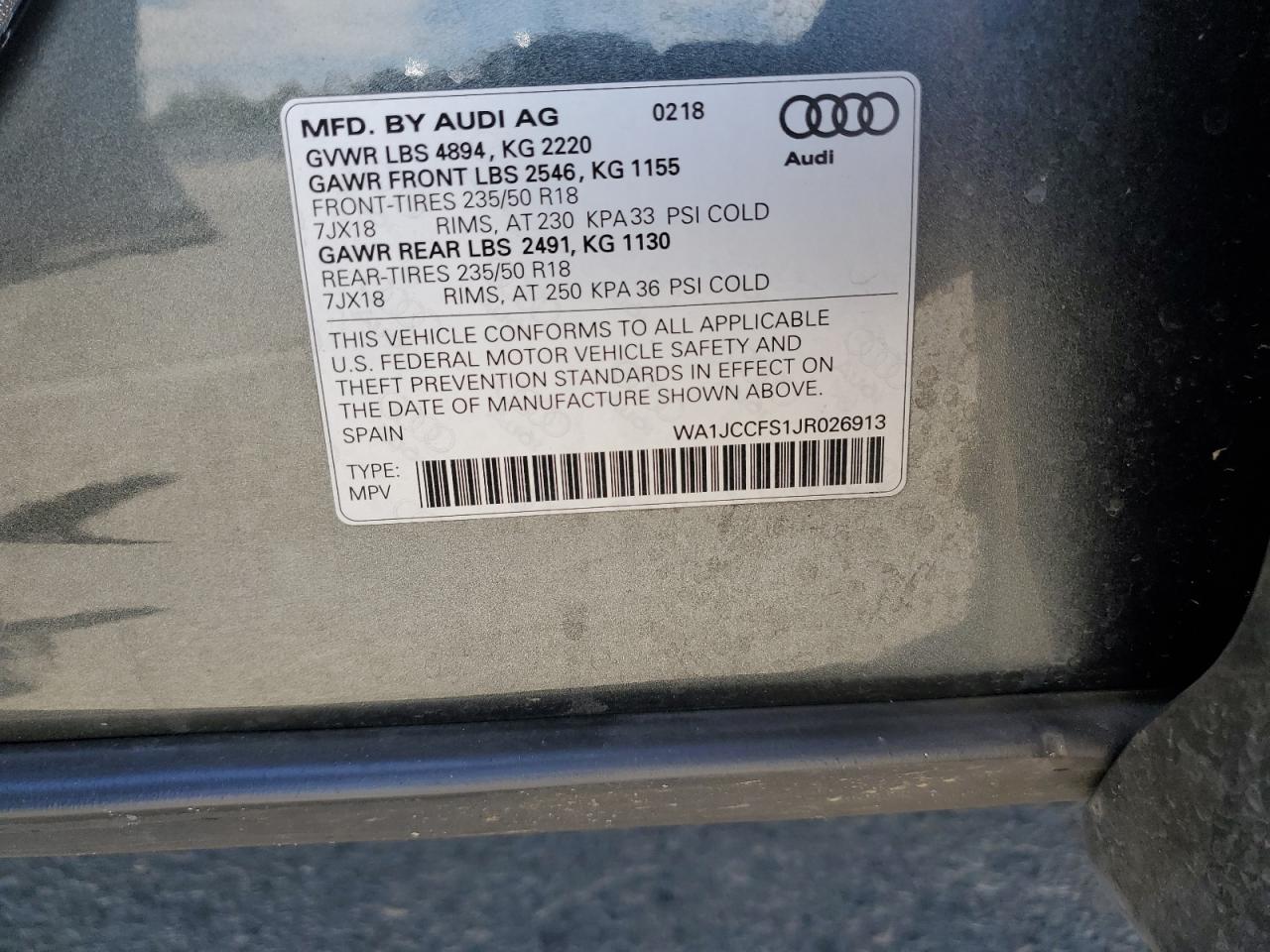 2018 Audi Q3 Premium Plus VIN: WA1JCCFS1JR026913 Lot: 63656775