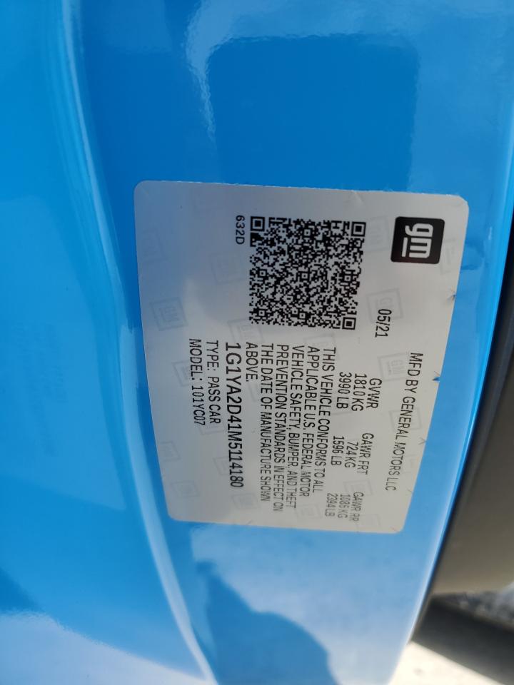 1g1ya2d41m5114180 1G1YA2D41M5114180 2021 Chevrolet Corvette Stingray 1Lt