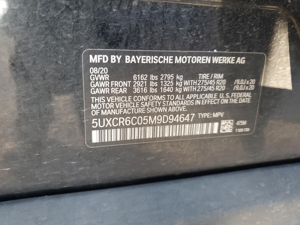 2021 BMW X5 xDrive40I VIN: 5UXCR6C05M9D94647 Lot: 62343535