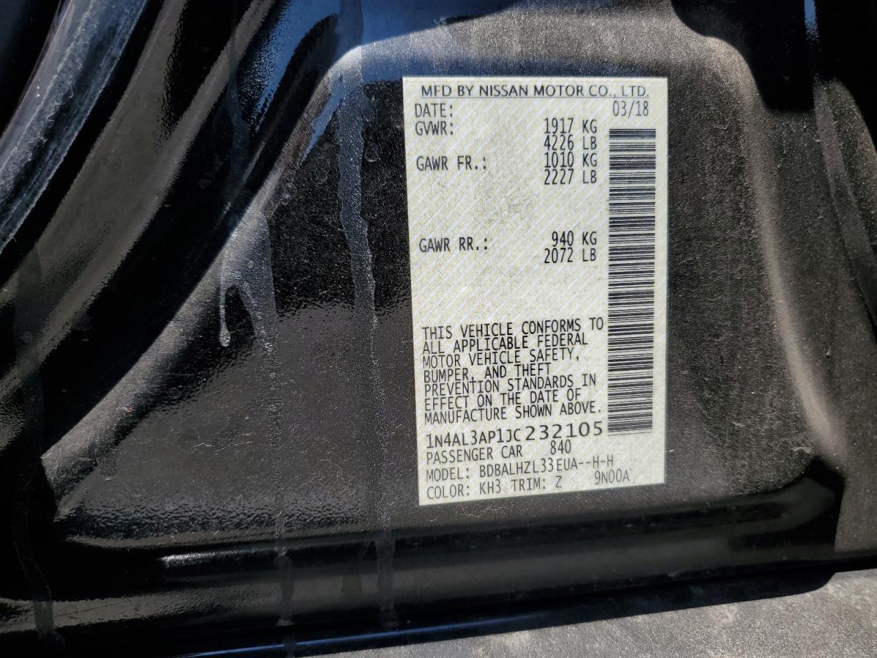 2018 Nissan Altima 2.5 VIN: 1N4AL3AP1JC232105 Lot: 63268085