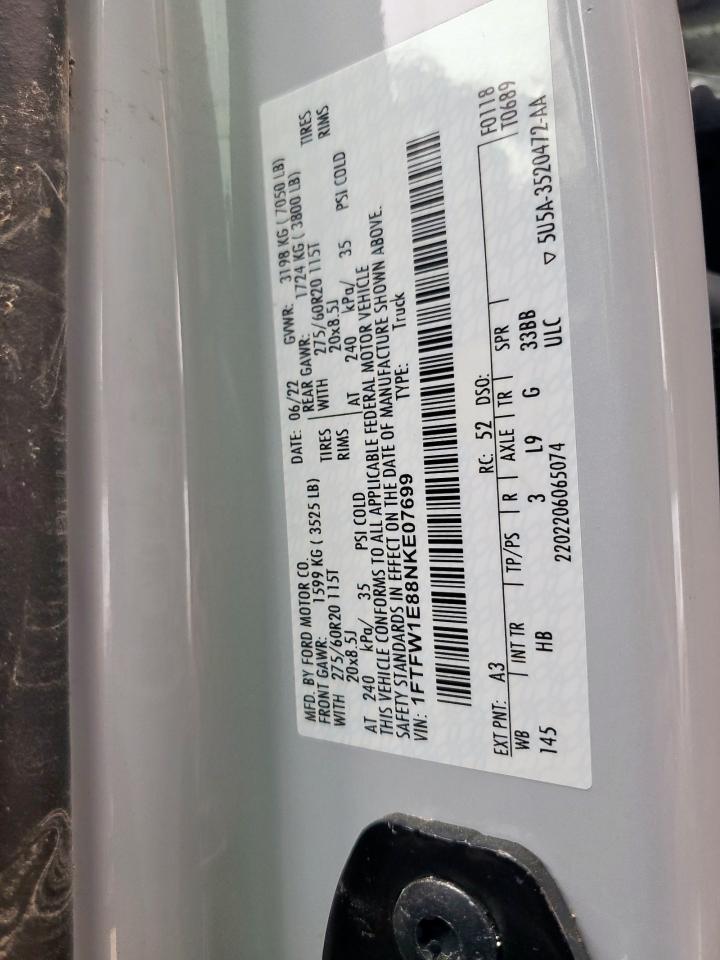 2022 Ford F150 Supercrew VIN: 1FTFW1E88NKE07699 Lot: 64983955