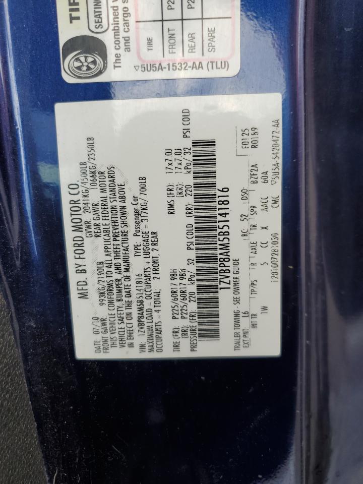 2011 Ford Mustang VIN: 1ZVBP8AM5B5141816 Lot: 64198125