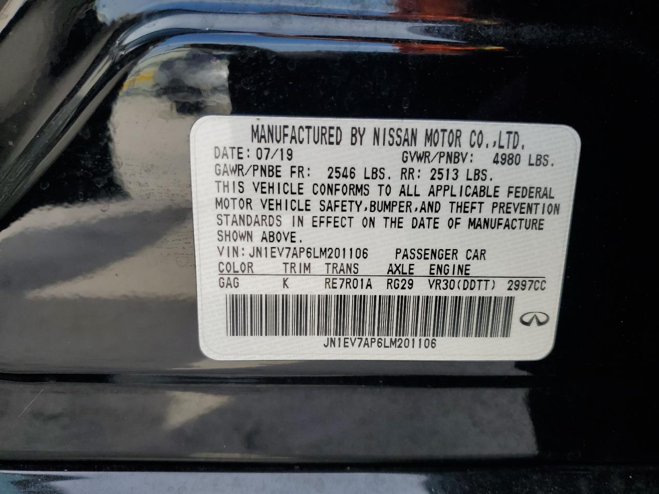 2020 Infiniti Q50 Pure VIN: JN1EV7AP6LM201106 Lot: 63988205