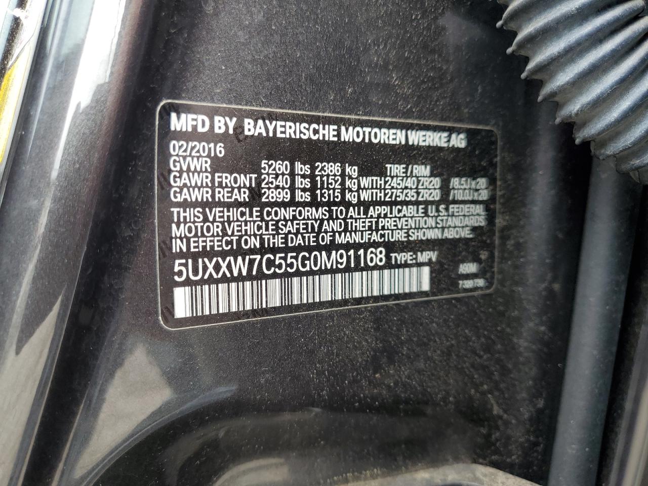 2016 BMW X4 xDrivem40I VIN: 5UXXW7C55G0M91168 Lot: 63206195