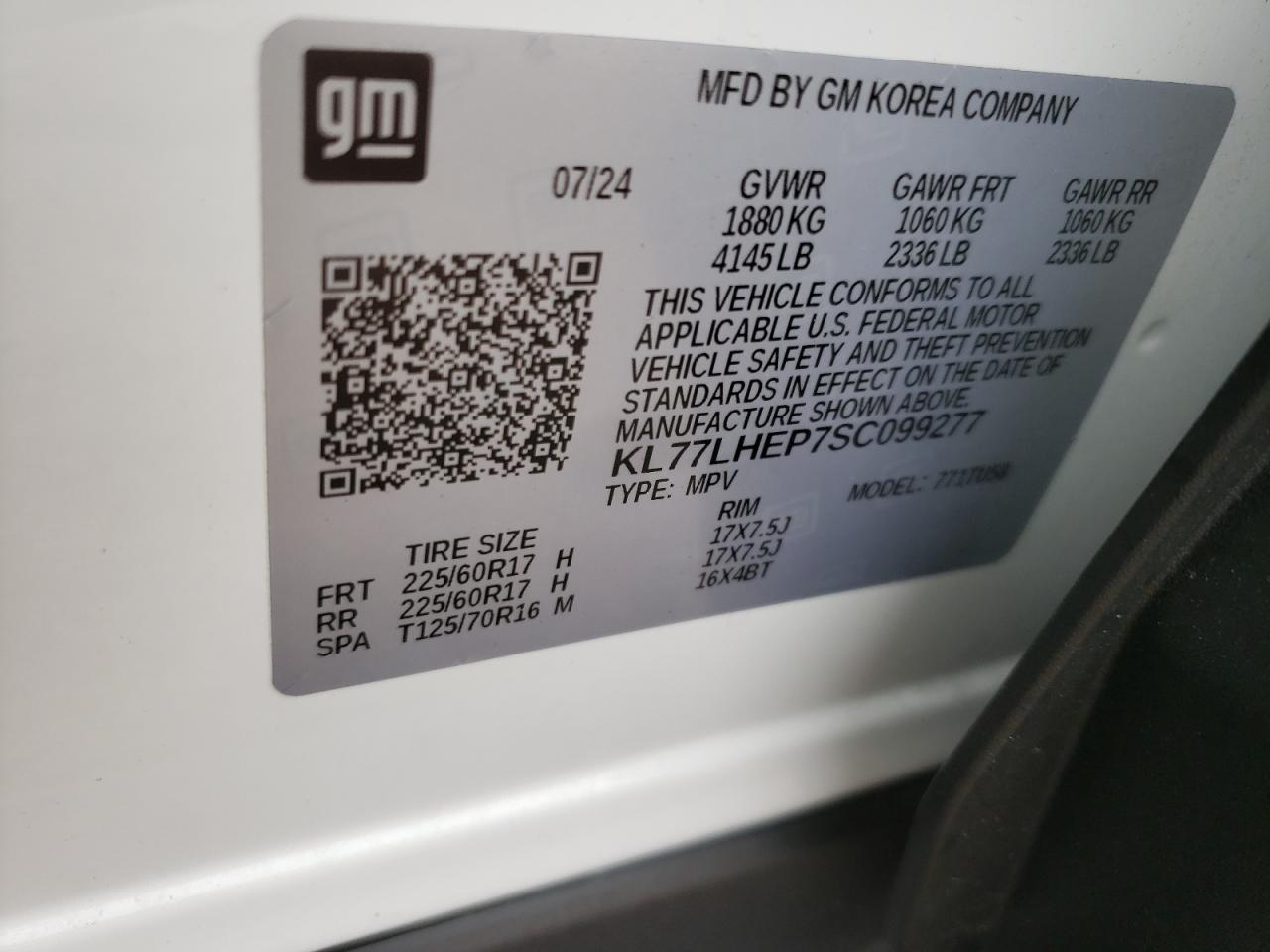 2025 Chevrolet Trax 1Lt VIN: KL77LHEP7SC099277 Lot: 84053905