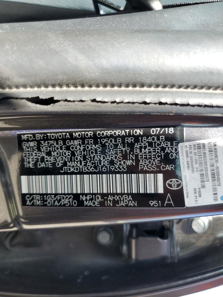 2018 Toyota Prius C VIN: JTDKDTB36J1619333 Lot: 63106895
