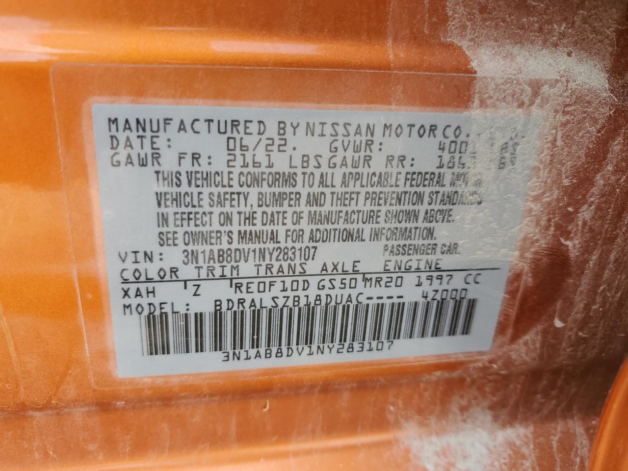 2022 Nissan Sentra Sr VIN: 3N1AB8DV1NY283107 Lot: 64193475