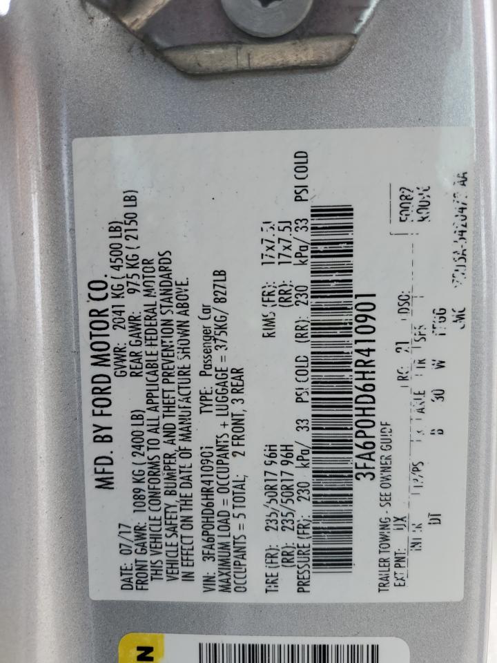 2017 Ford Fusion Se VIN: 3FA6P0HD6HR410901 Lot: 65233455
