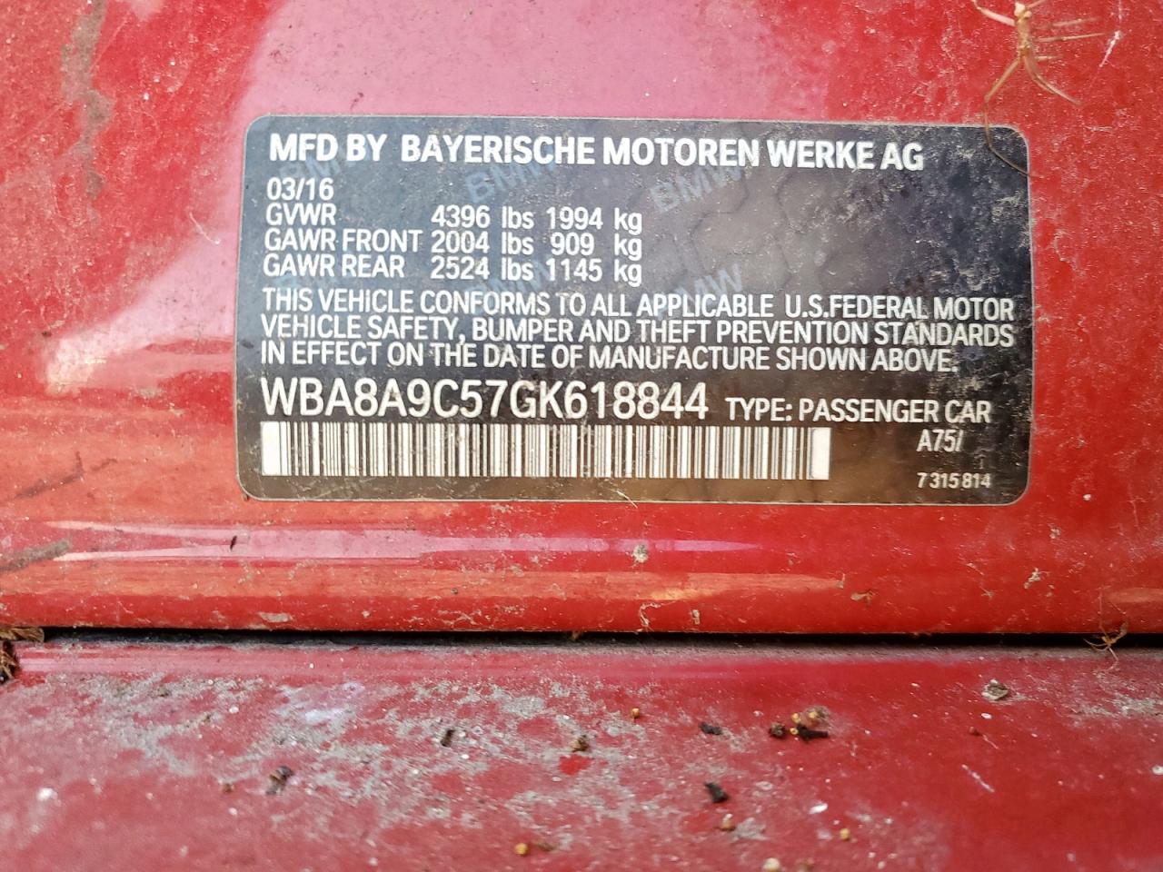2016 BMW 320 I VIN: WBA8A9C57GK618844 Lot: 65474985